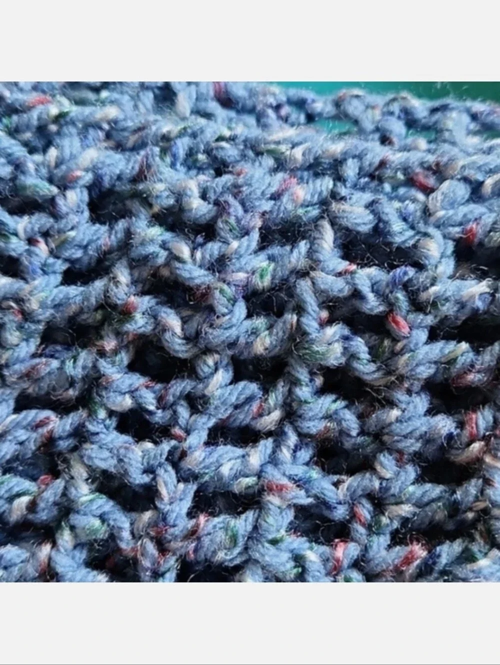 Handmade Blue Speckled Knitted Crocheted Scarf